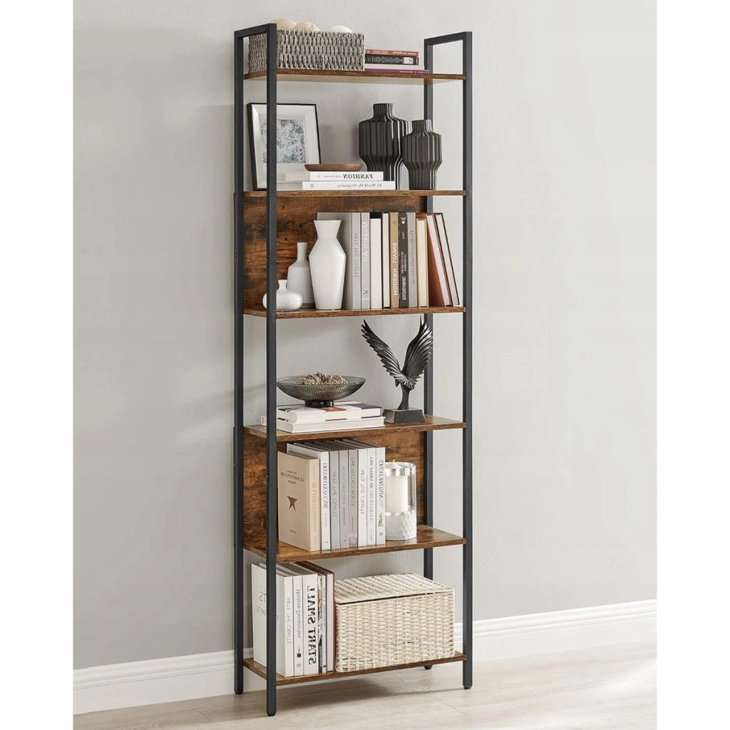 Libreria Industrial Loft a 6 Ripiani in Legno e Acciaio