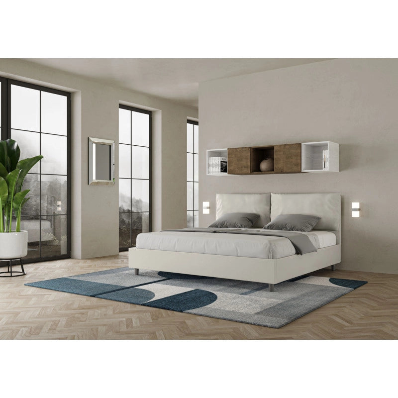 Letto imbottito Matrimoniale 200x210 cm Large - Bianco,Similpelle,Senza rete