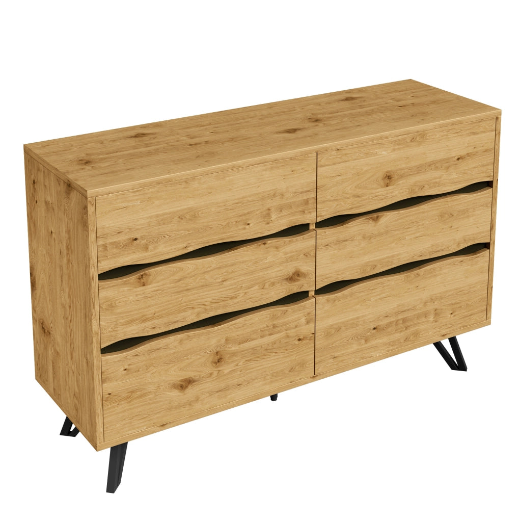 Credenza sideboard con 6 cassetti 120x40x75;5 cm; effetto legno; pannello truciolare