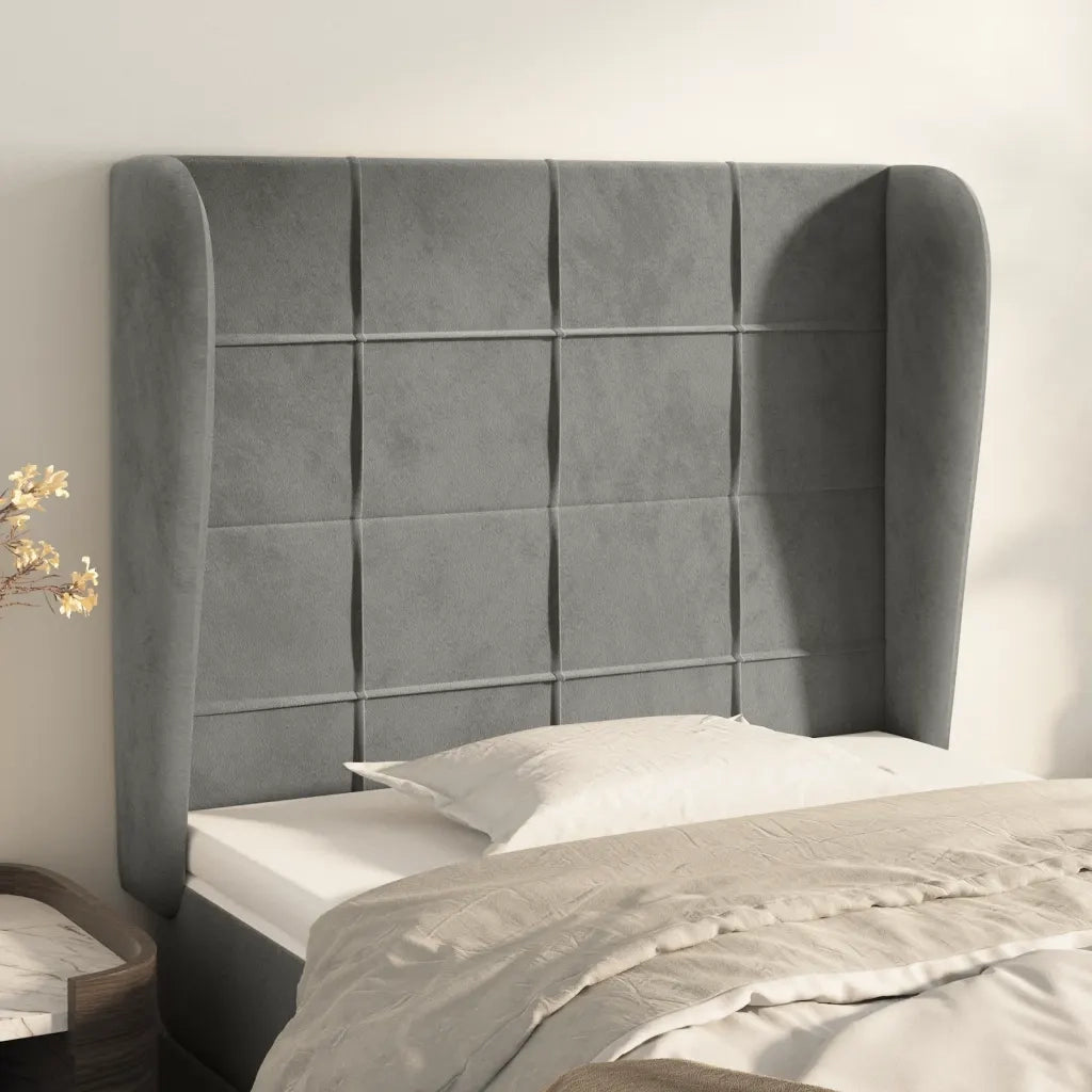 Testiera | Testata ad Orecchio Grigio Chiaro 83x23x118/128 cm in Velluto