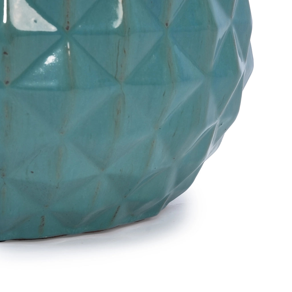 Set di 3 vasi in ceramica smaltata fatti a mano, diametri 36/29,5/21,5 cm, colore turchese con motivo a diamante, con fori di drenaggio, per interno ed esterno