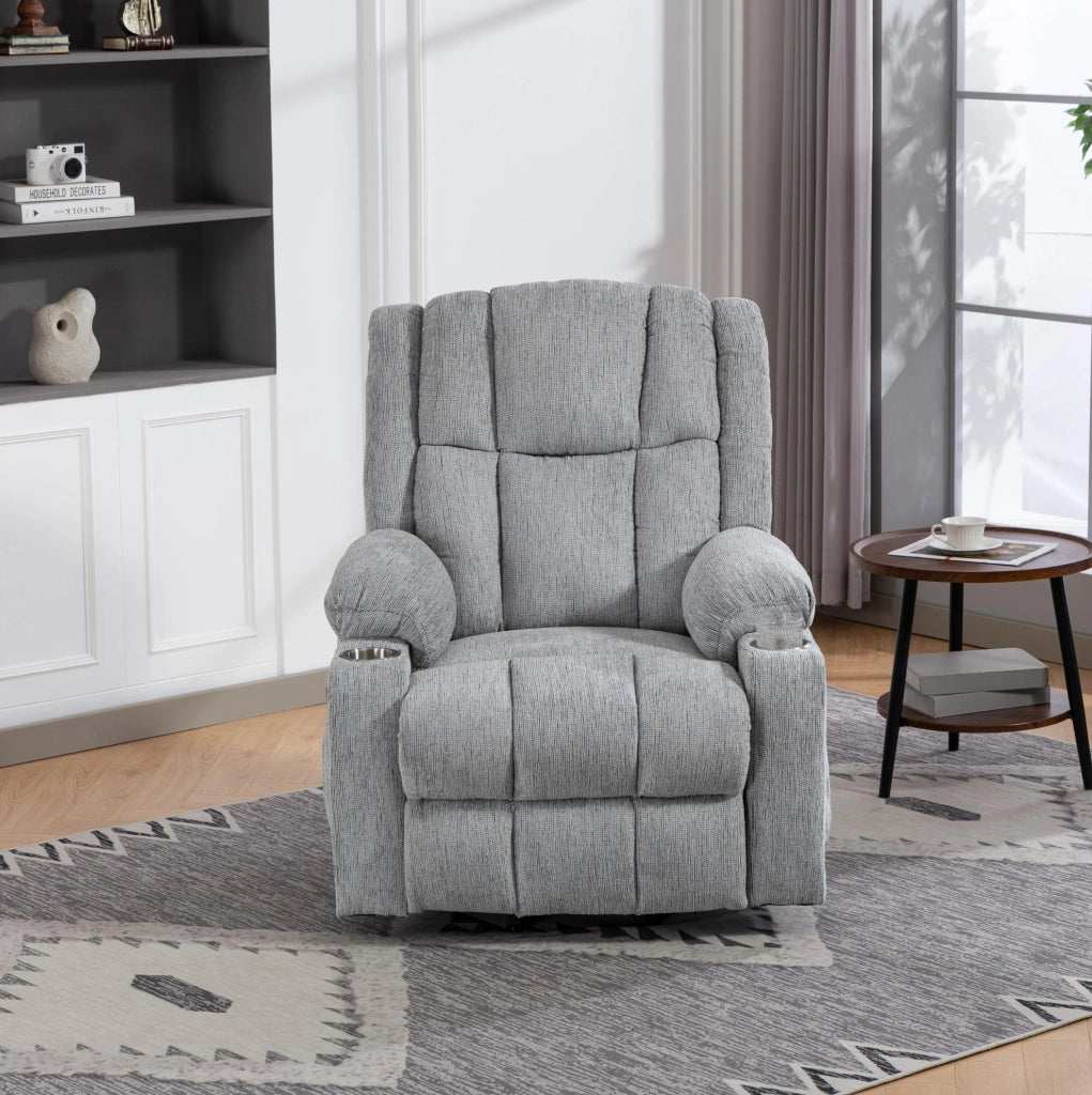 Poltrona Elettrica Relax con Funzione Alzapersone, Massaggio e Riscaldamento, Poggiapiedi, Tasche Laterali e Portabicchieri Grigio Chiaro