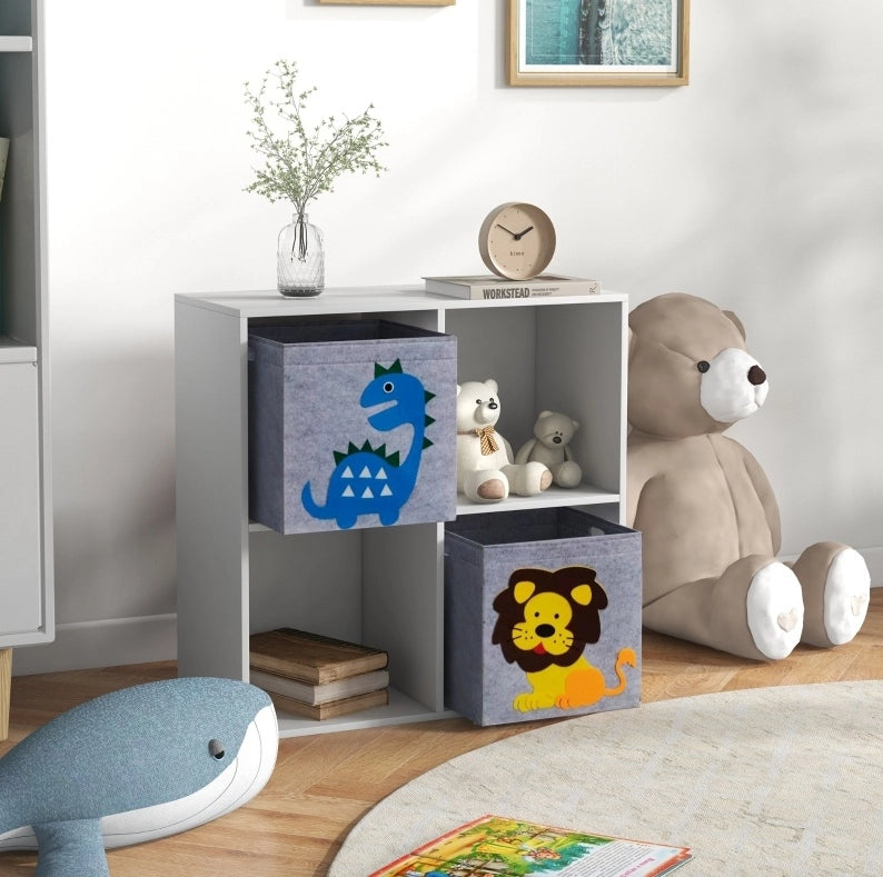 Libreria per bambini in legno con 4 vani e 2 cassetti