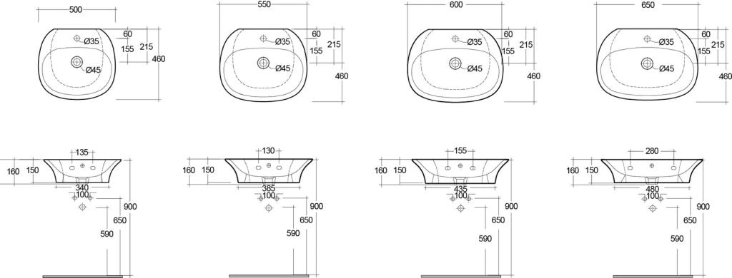 Lavabo monoforo 65 cm