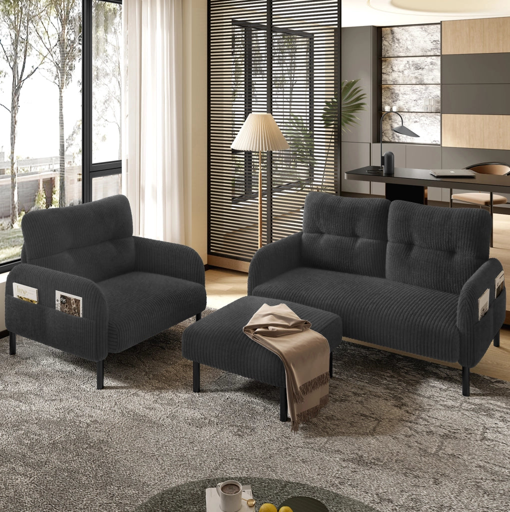 Pouf in velluto a coste con struttura metallica – morbido rivestimento in velluto per comfort ottimale – versatile come poggiapiedi, seduta o tavolino