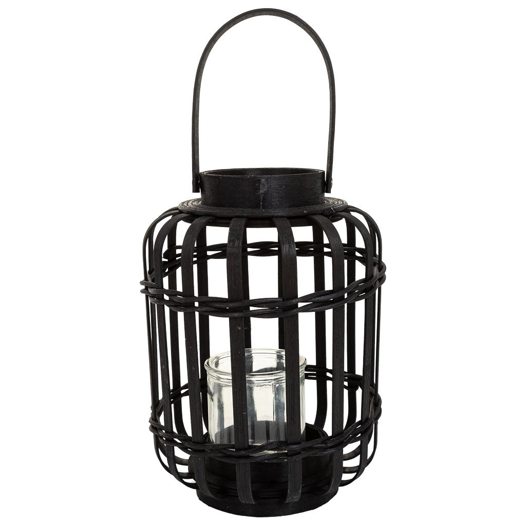 Lanterna portacandela in bambù nero d17x25h