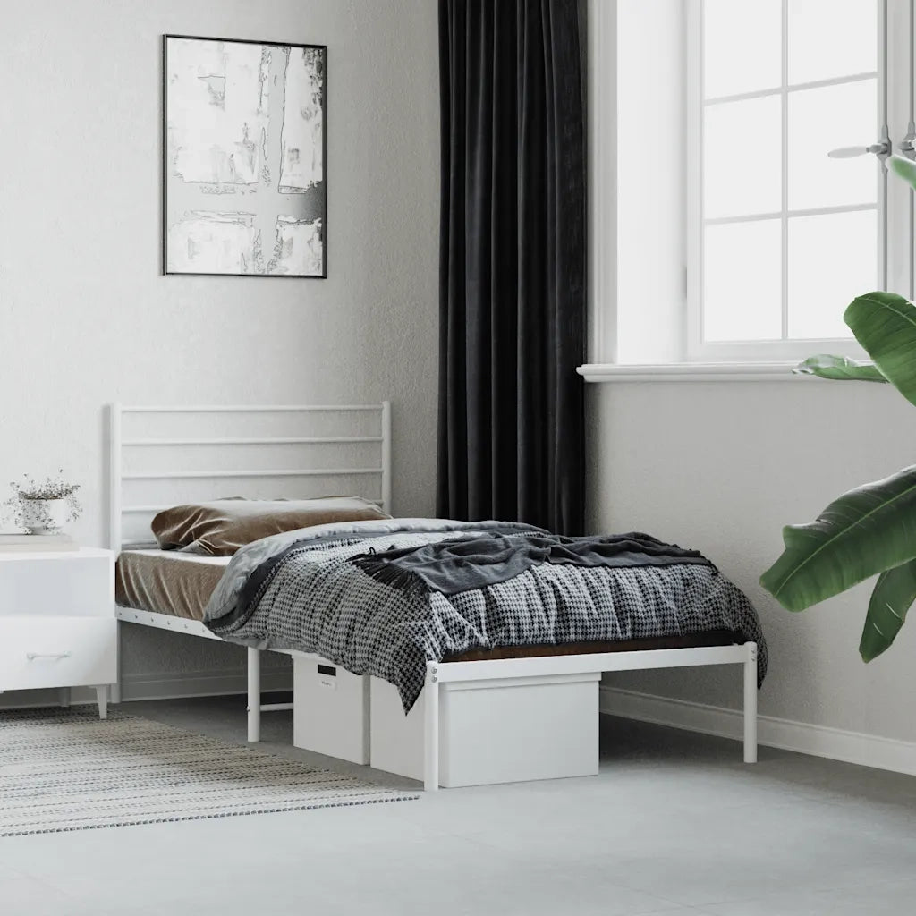 Letto singolo | Letto per adulti | Giroletto senza Materaso con Testiera Metallo Bianco 75x190 cm