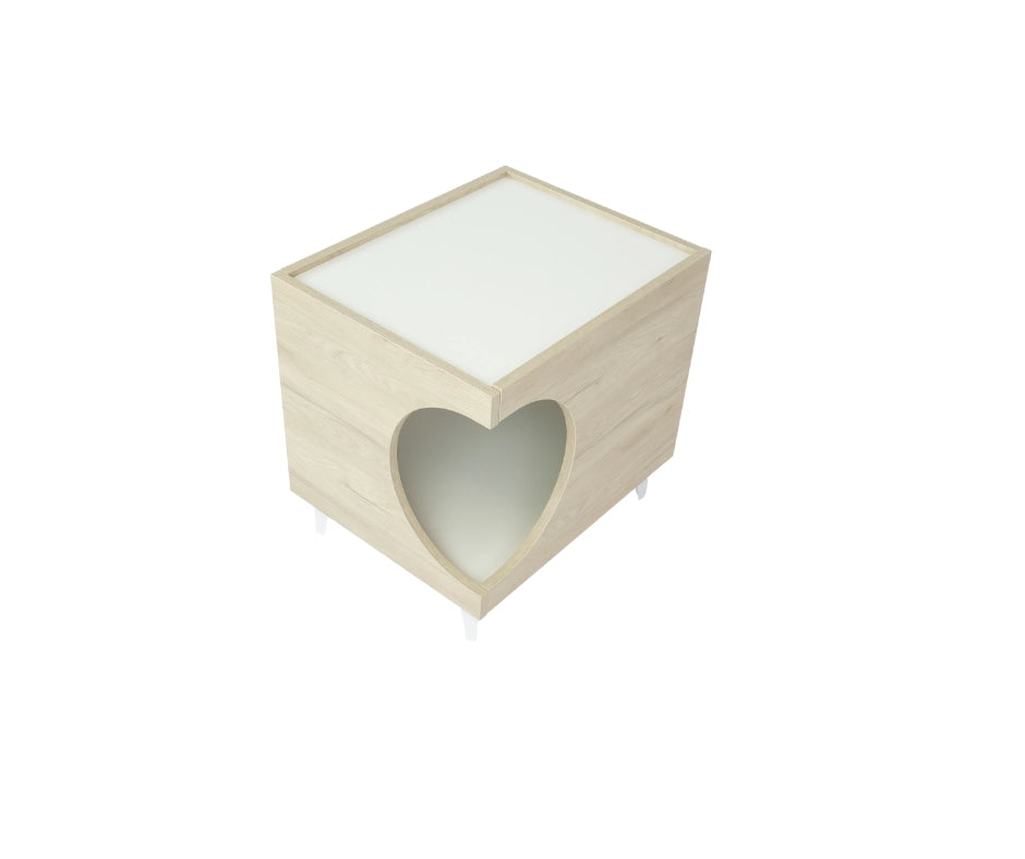 Tavolino cuccia per cani o animali 46,8x37x40cm, ELLIE, ingresso laterale per per lettiera colore Rovere e Bianco RF981