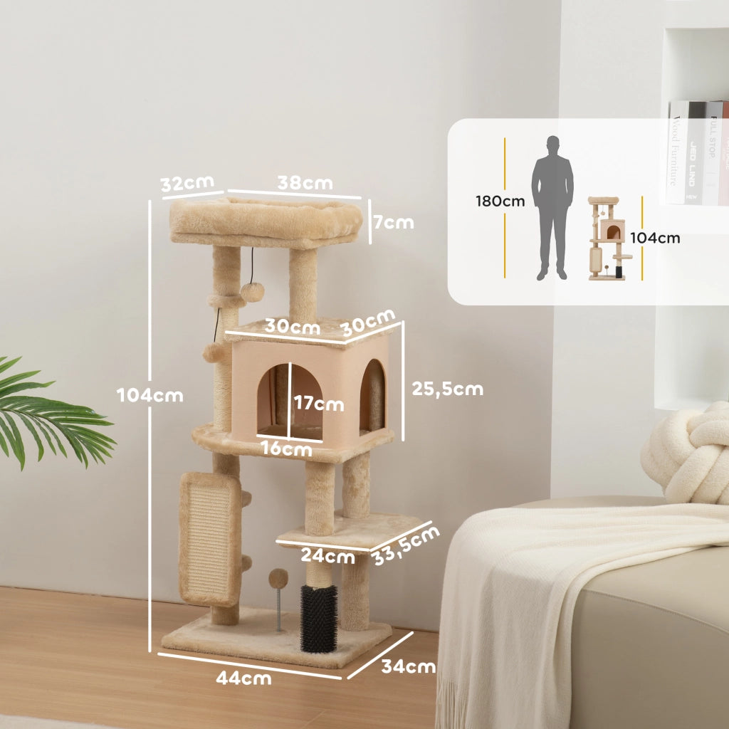Tiragraffi per Gatti ¨C Xylo ¨C Beige 104cm con Piattaforme e Spazzola