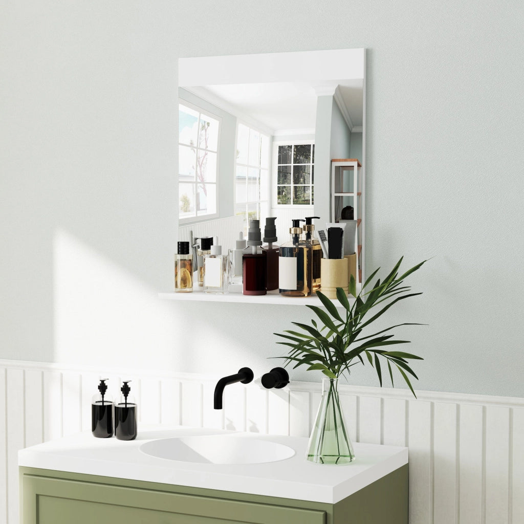 Specchio da Bagno da Parete con Mensola 50x12x60 cm Bianca