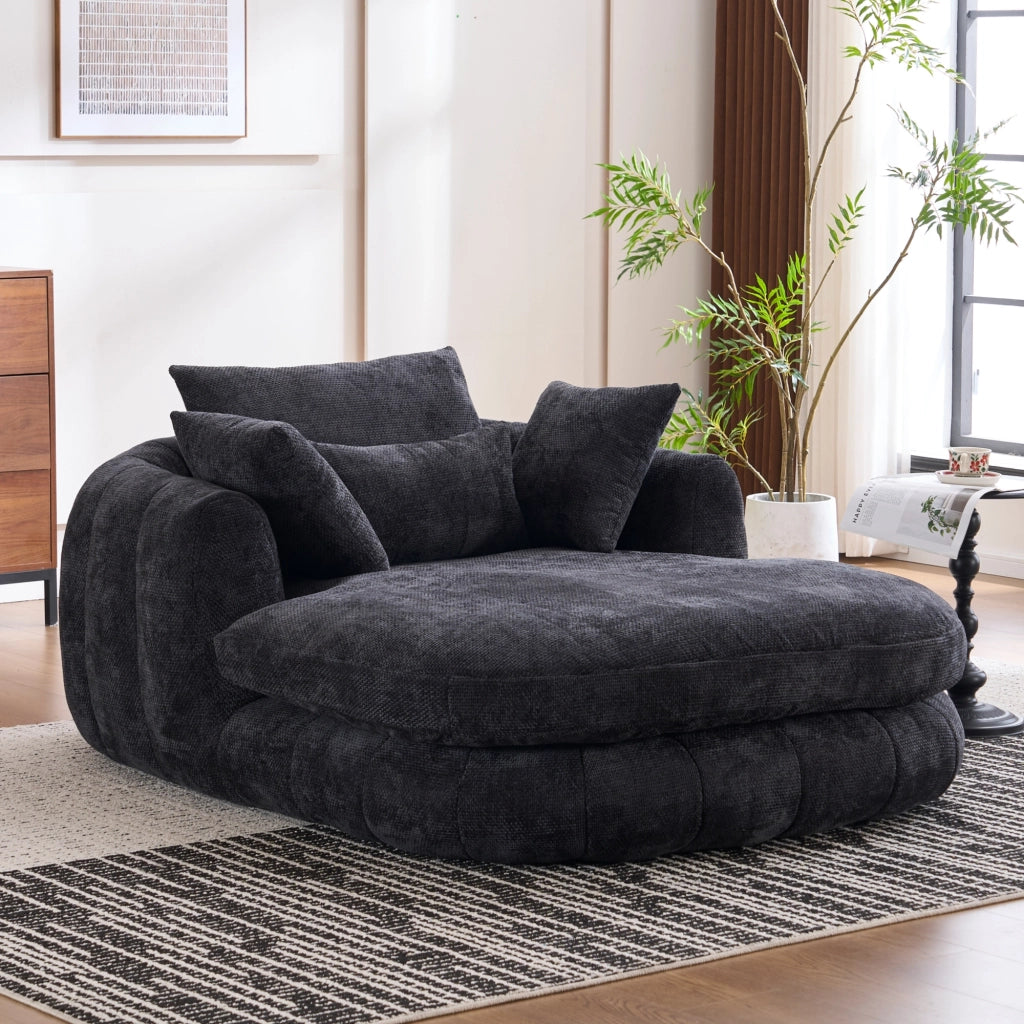 Poltrona chaise longue da interno con seduta profonda e cuscini, in chenille nera