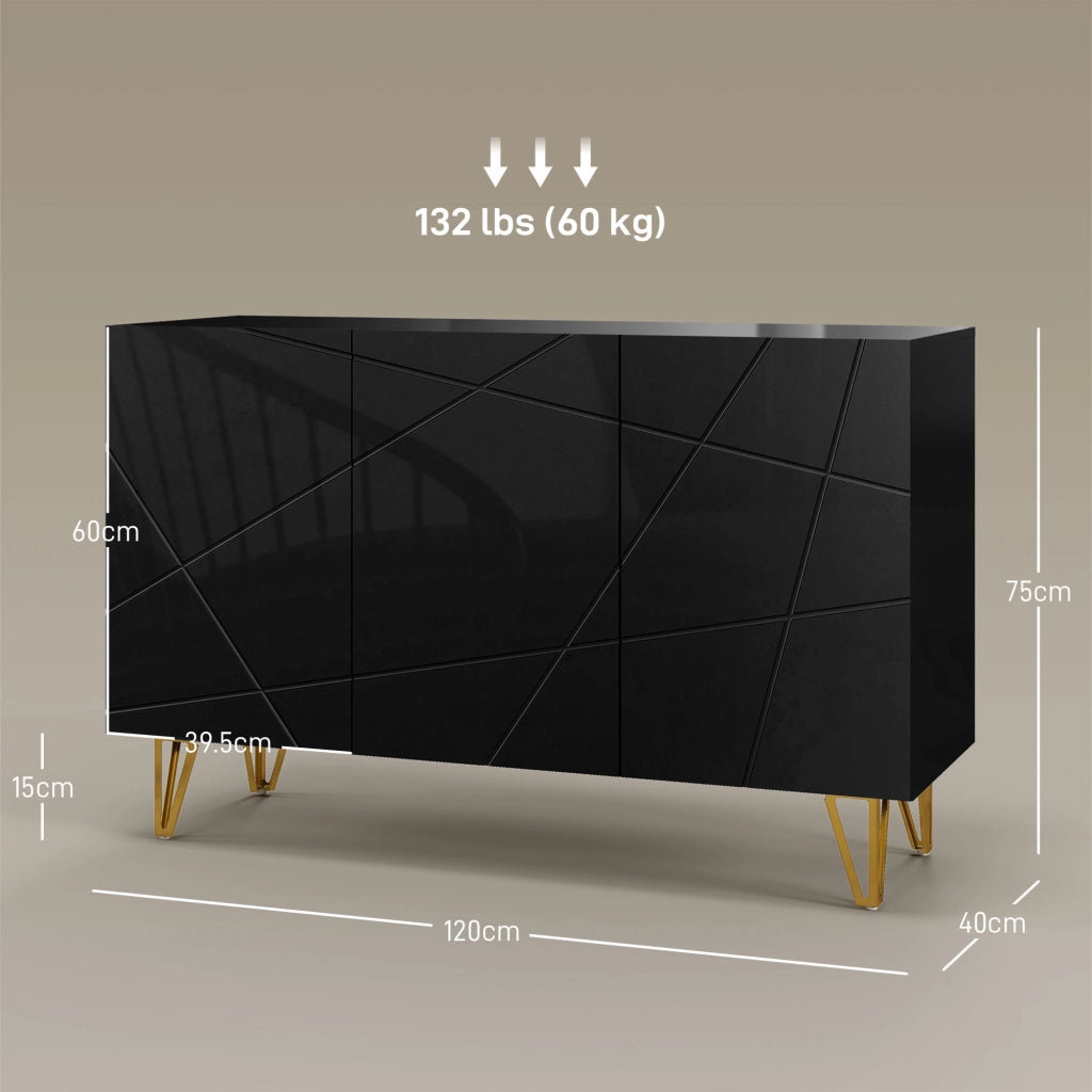 Cassettiera con 2 Ante e Ripiano Regolabile ¨C zephmum ¨C Nero e Oro 120x40x75