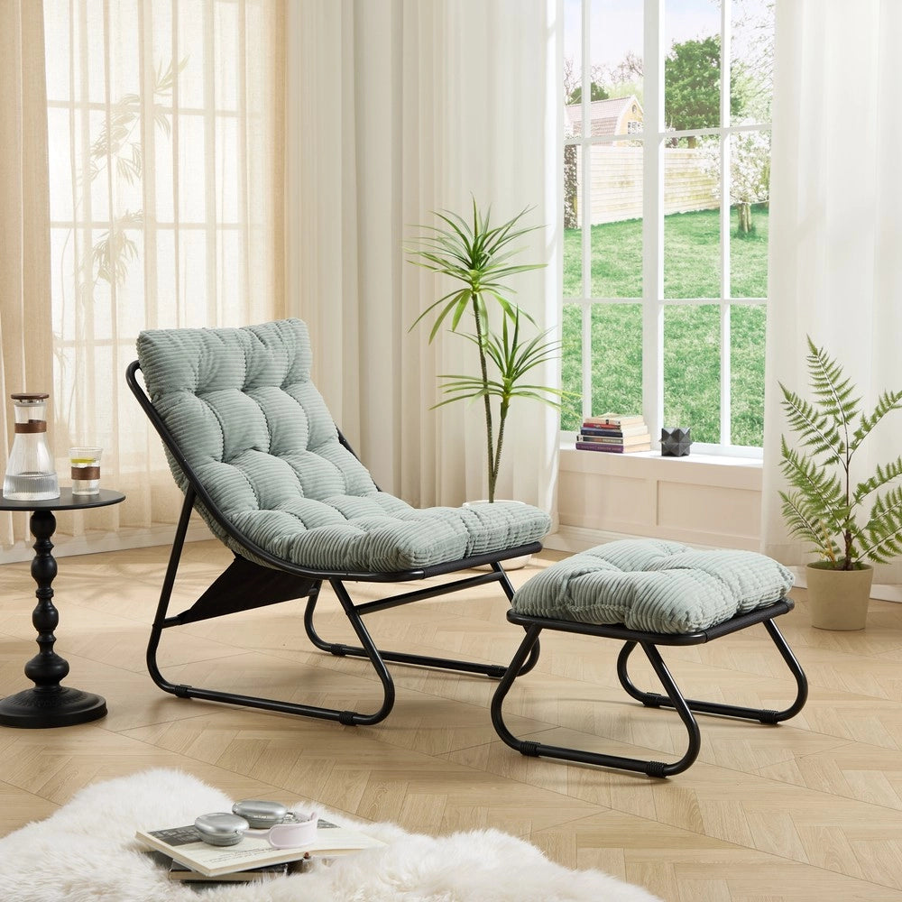 Poltrona reclinabile relax con poggiapiedi ¨C Minimal ¨C Tessuto verde chiaro telaio nero