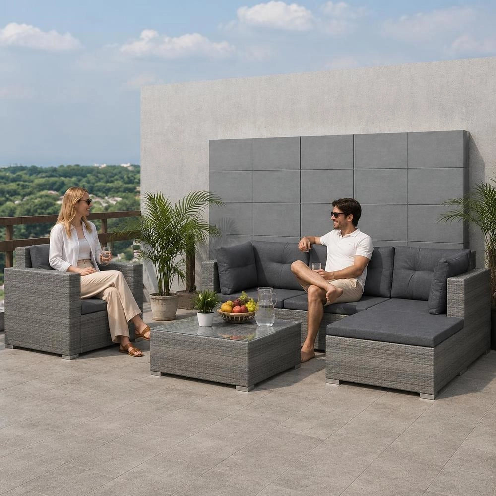 6-piece Garden Lounge Set With Cushions, Poly Rattan, Grey
