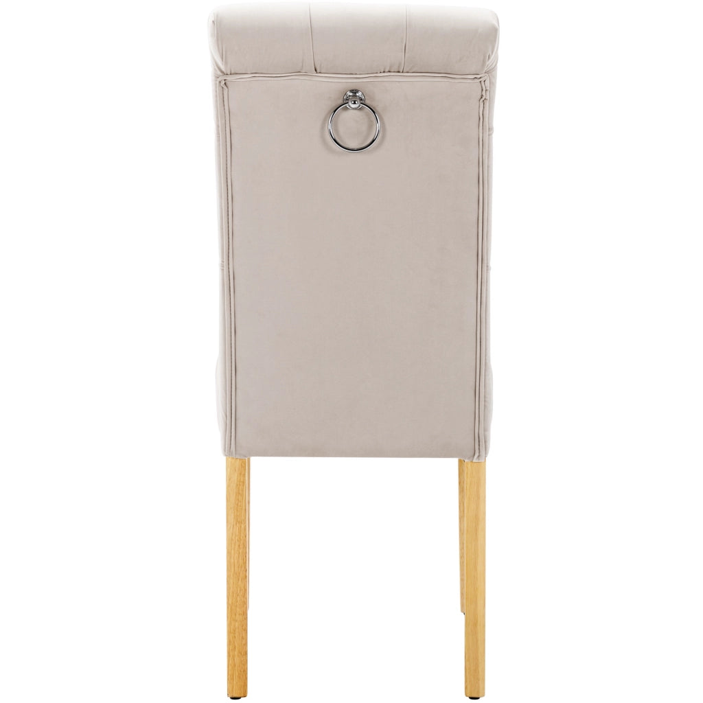 Set di 6 sedie da pranzo in velluto beige con gambe in legno massello di quercia