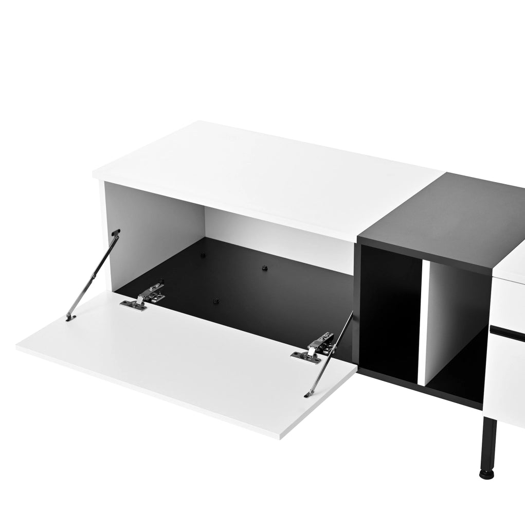 Mobile TV 180x38x45 cm con vano a ribalta e ante in truciolare bianco