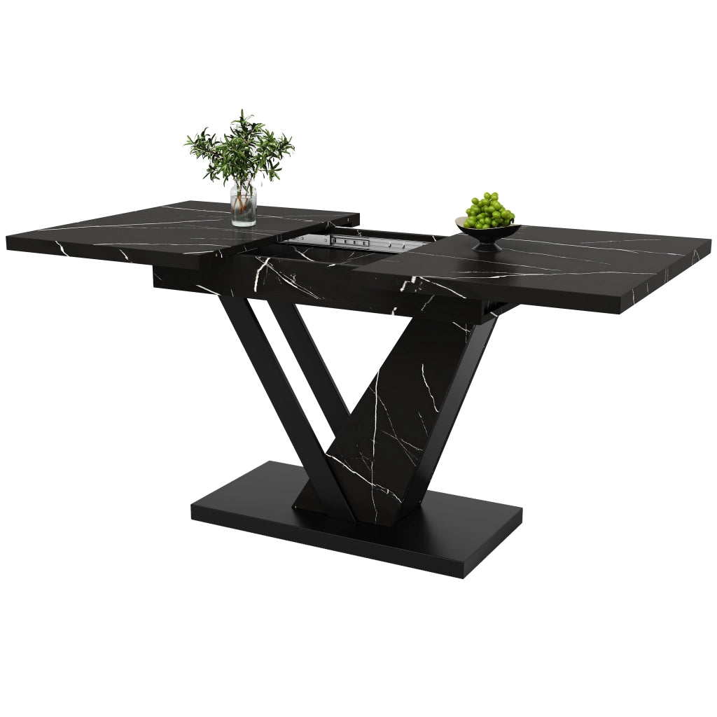 Tavolo da Pranzo Allungabile 120-160x75 cm 4-6 Posti LEMONMAX; Effetto Marmo Nero; Guide Bloccabili e Piedini Regolabili; Portata 60 kg
