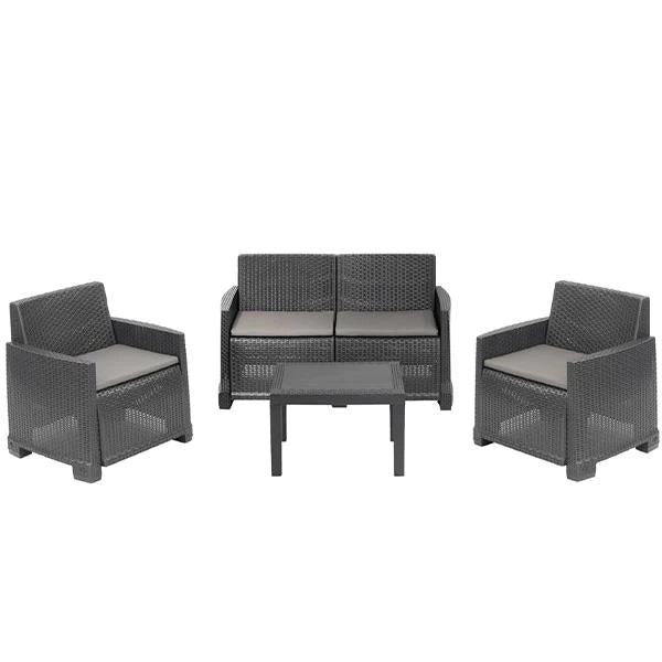MAURY'S SET DA GIARDINO ANGELA CON EFFETTO RATTAN CON CUSCINI IN COLORE ANTRACITE