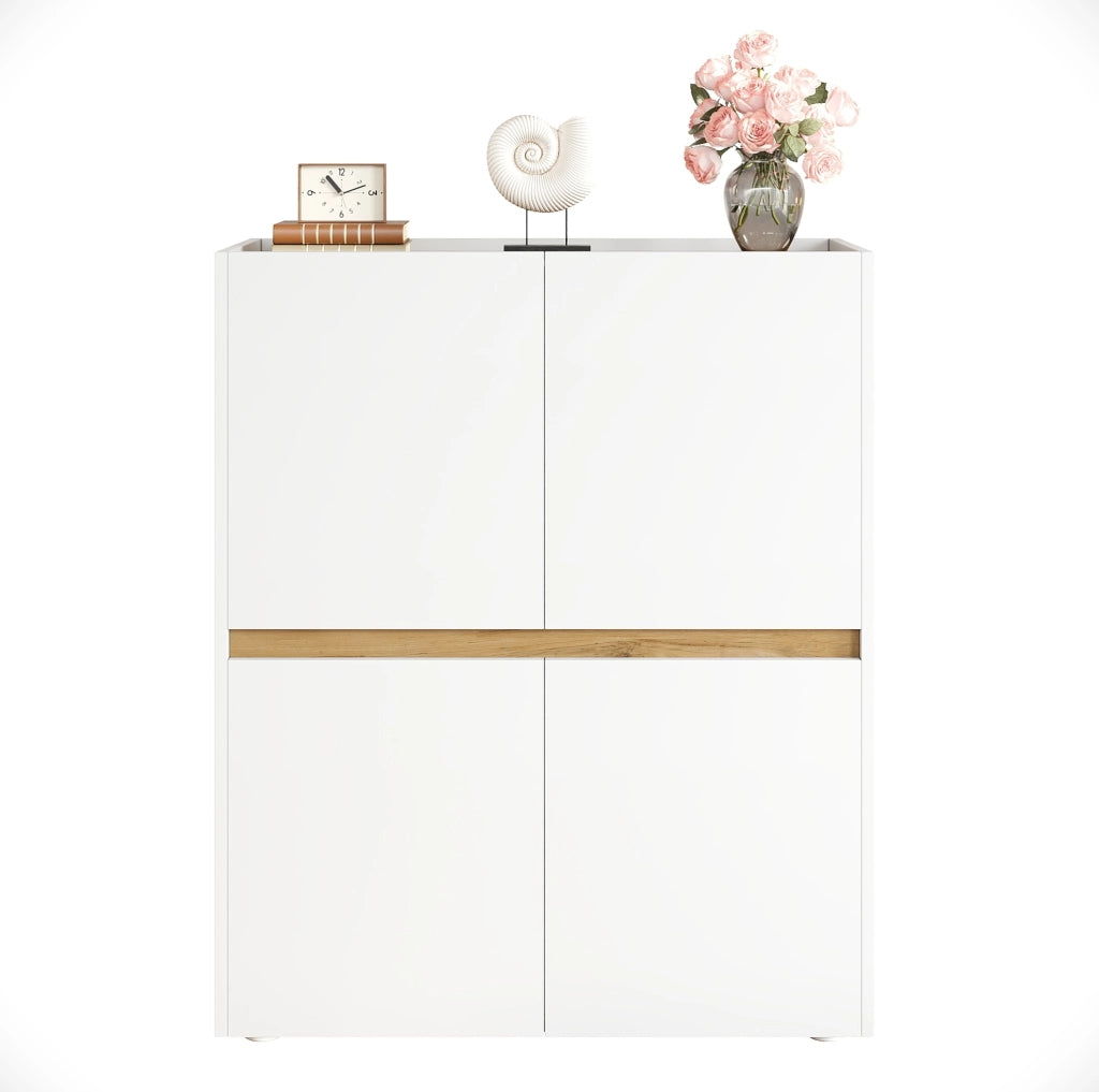 Credenza alta con 4 ante e 8 scomparti 90x40x110 cm in truciolare bianco rovere