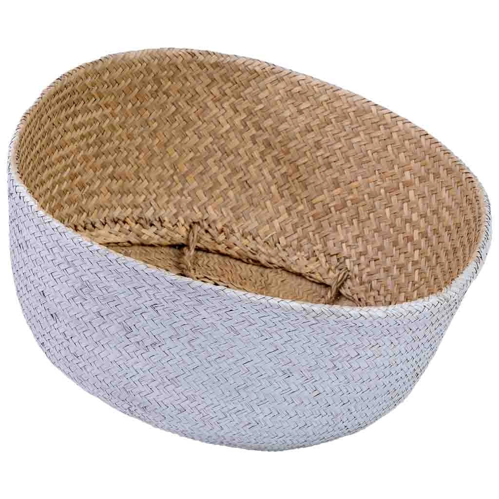Cestino naturale con manici, vernice bianca, D40x36/48h cm