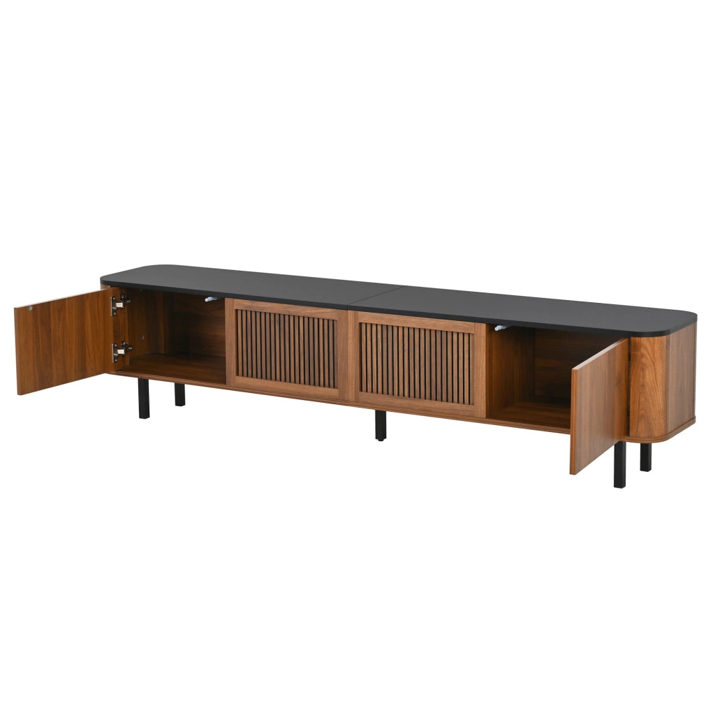 Mobile TV 190x35x45 cm con vani e ante a griglia in MDF e truciolare noce