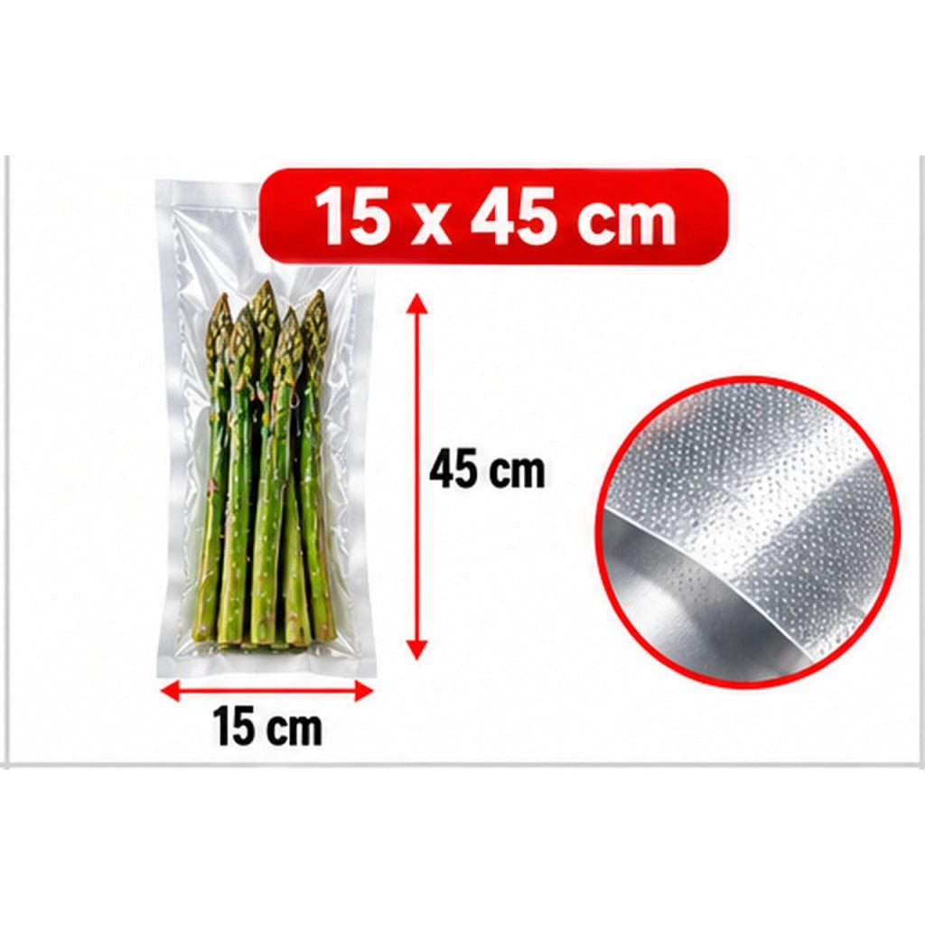50 Sacchetti Sottovuoto Goffrati per Alimenti Buste Conservazione Varie Misure DIMENSIONE: 15x45cm