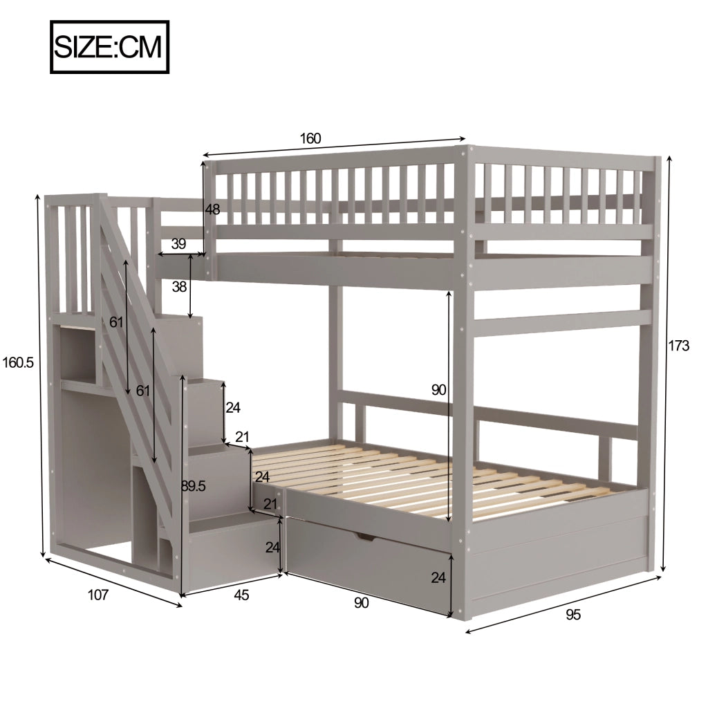 letto a castello in legno grigio 90 x 200 cm