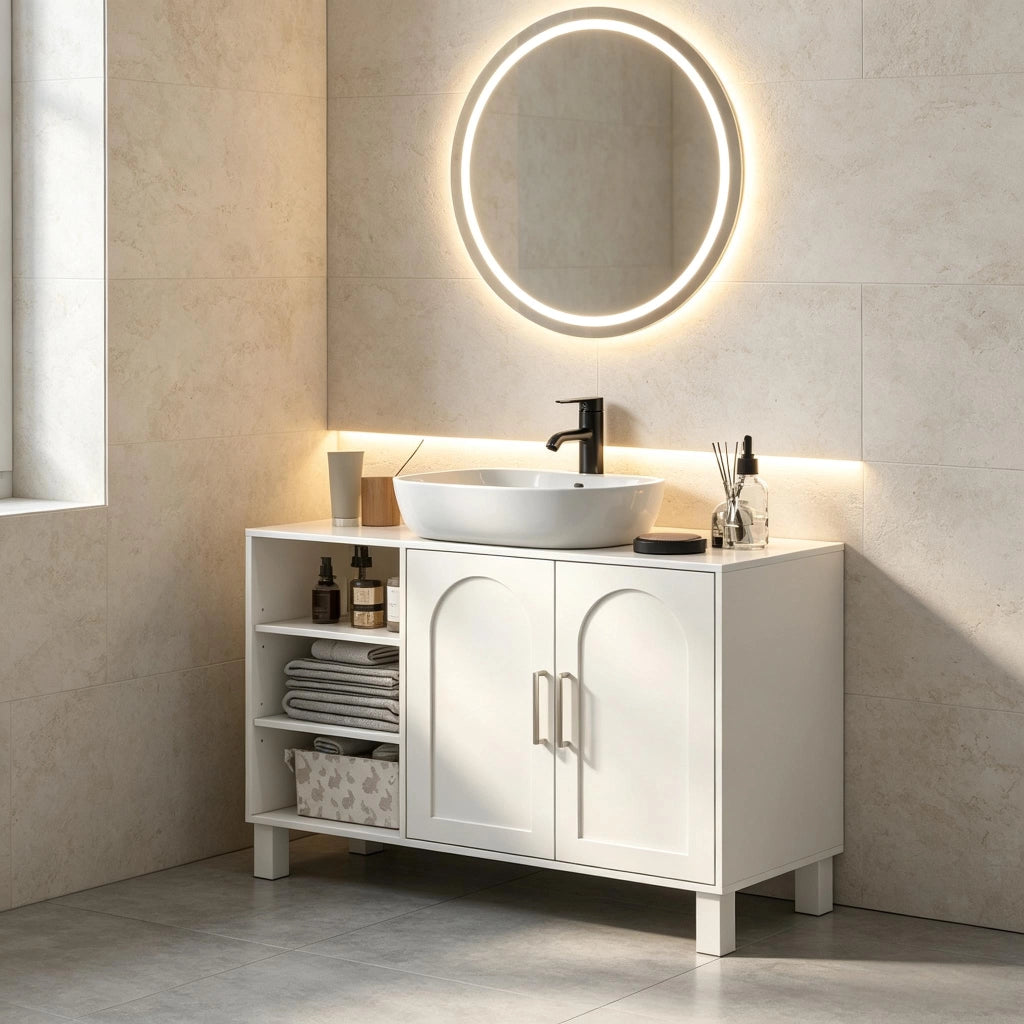 Mobile sottolavabo con 3 ripiani e armadio regolabile per bagno 90×30×63 cm