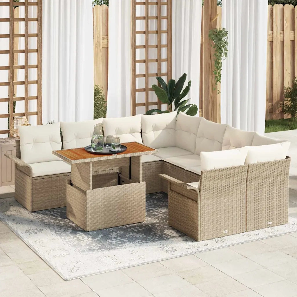 Set Divano da Giardino con cuscino beige e panna