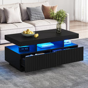 Tavolino da salotto nero 100x50x45 cm con due cassetti e LED