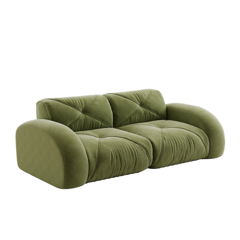 Sofa modulare a 2 posti senza telaio con schiuma ad alta densità 32D e rivestimento in tessuto chenille verde