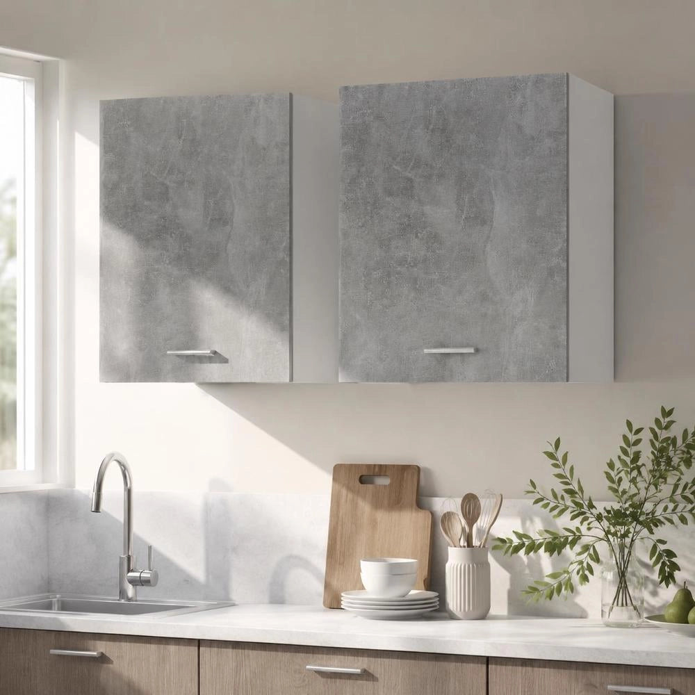Wall Cabinets, 2 Pieces, Lyon Concrete Grey, 50x31x60 Cm, Wood-based Material