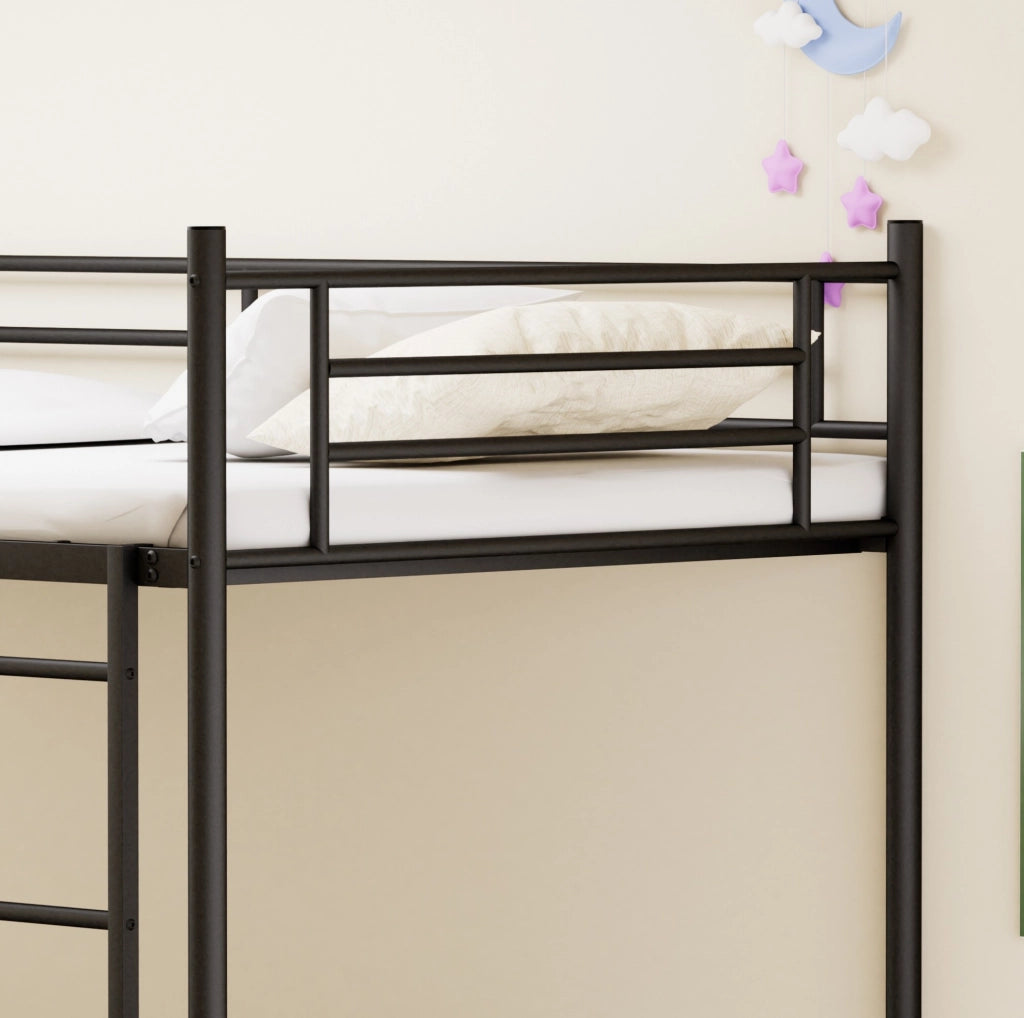 Letto a castello 90x190 cm in acciaio nero con scala e sponda alta