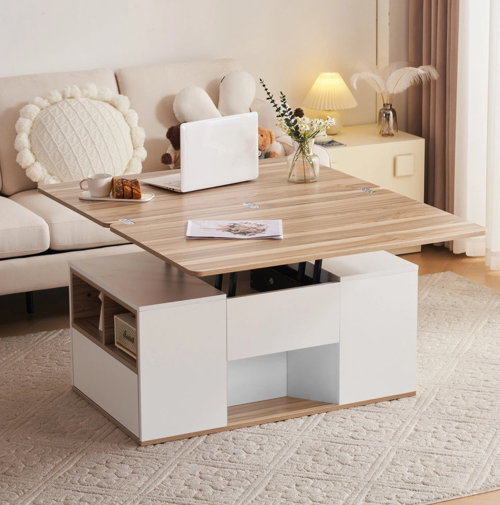 Tavolino da salotto regolabile in altezza 100x51 cm con 2 cassetti bianco e marrone HOMVRA
