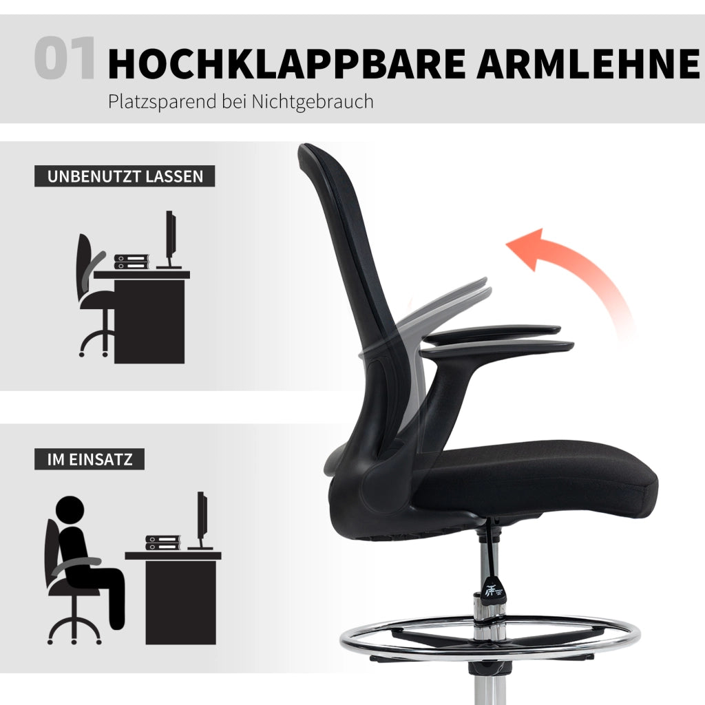 Sedia da ufficio girevole regolabile in altezza con supporto lombare e poggiapiedi, 62 x 59 x 119 cm, nero, per casa e ufficio