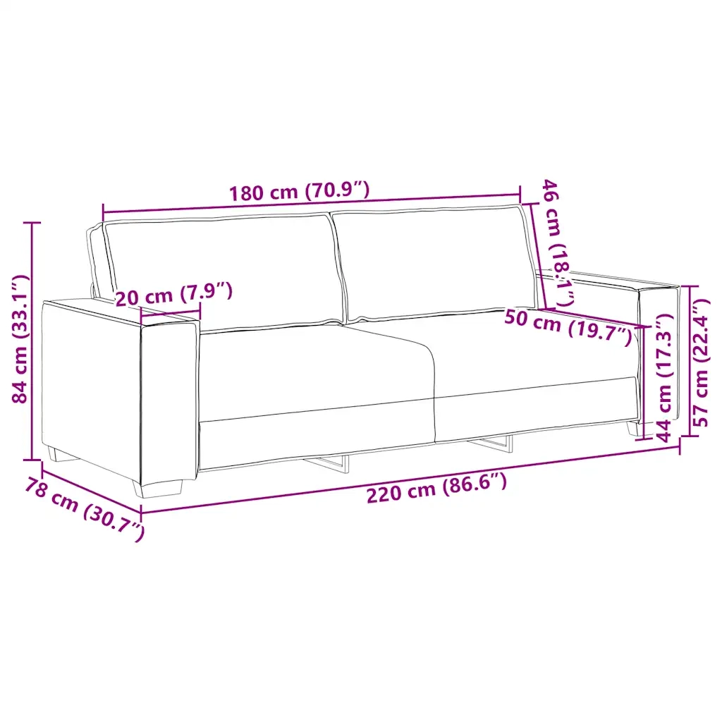Divano a 3 Posti-Sofa 3 Posti Crema 180 cm in Velluto 183060