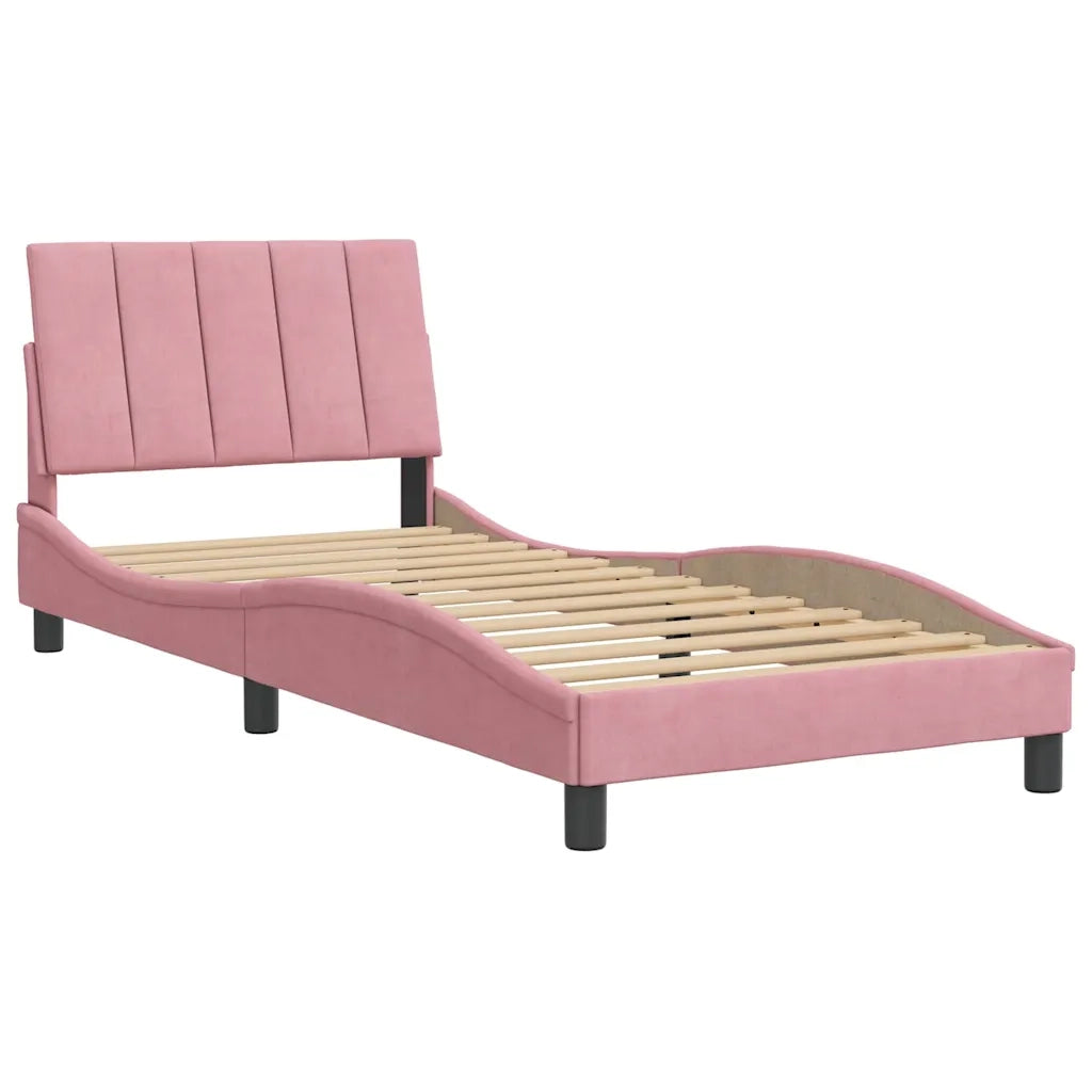Letto singolo | Letto per adulti | Giroletto senza Materasso Hanko Rosa 80x200 cm in Velluto