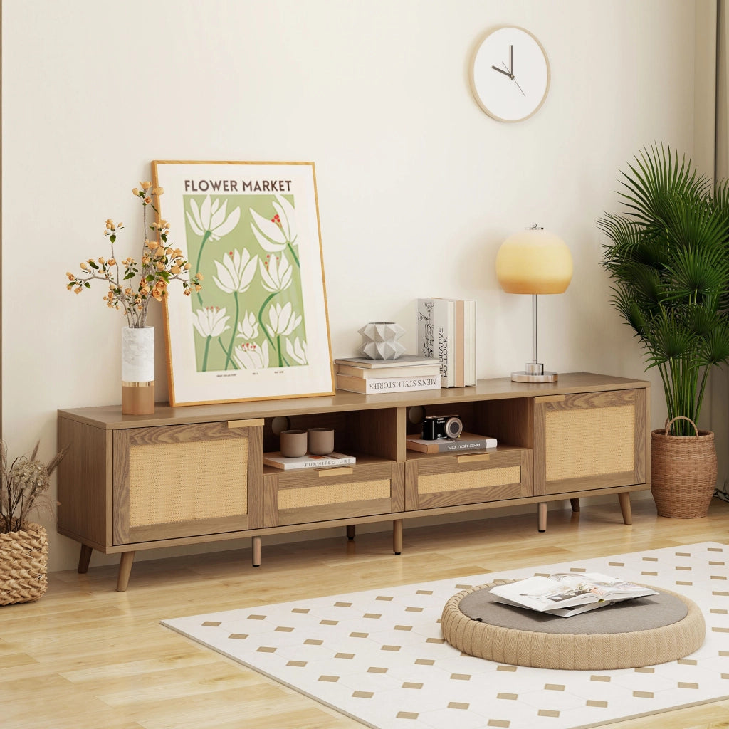 MOBILE TV 200x37x49 cm color rovere in pannello truciolare con rattan sintetico