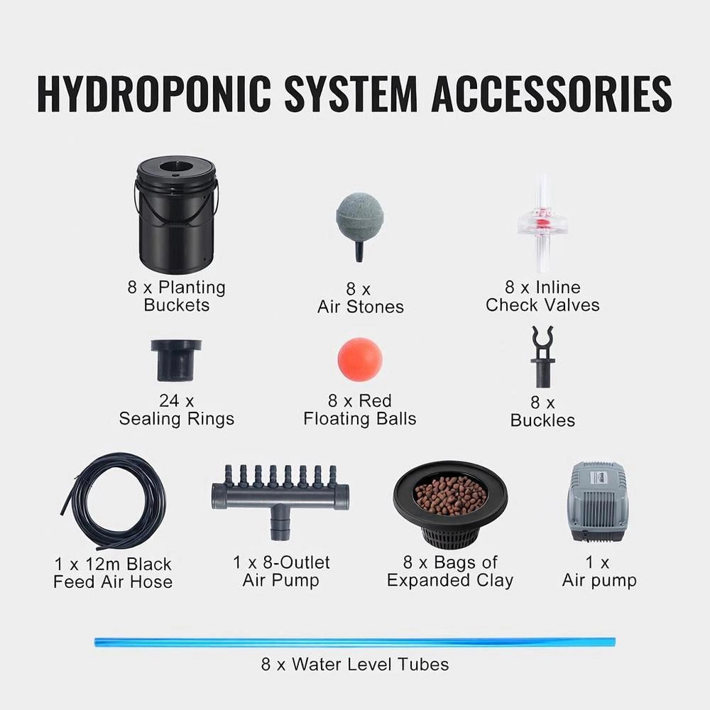 DWC Hydroponics Grow System, Hydroponic Growing System, Deep Water Culture 5-Gallon 8 Buckets, DWC System With Air Pump, Air Stones And Water Level Indicator For Leafy Greens