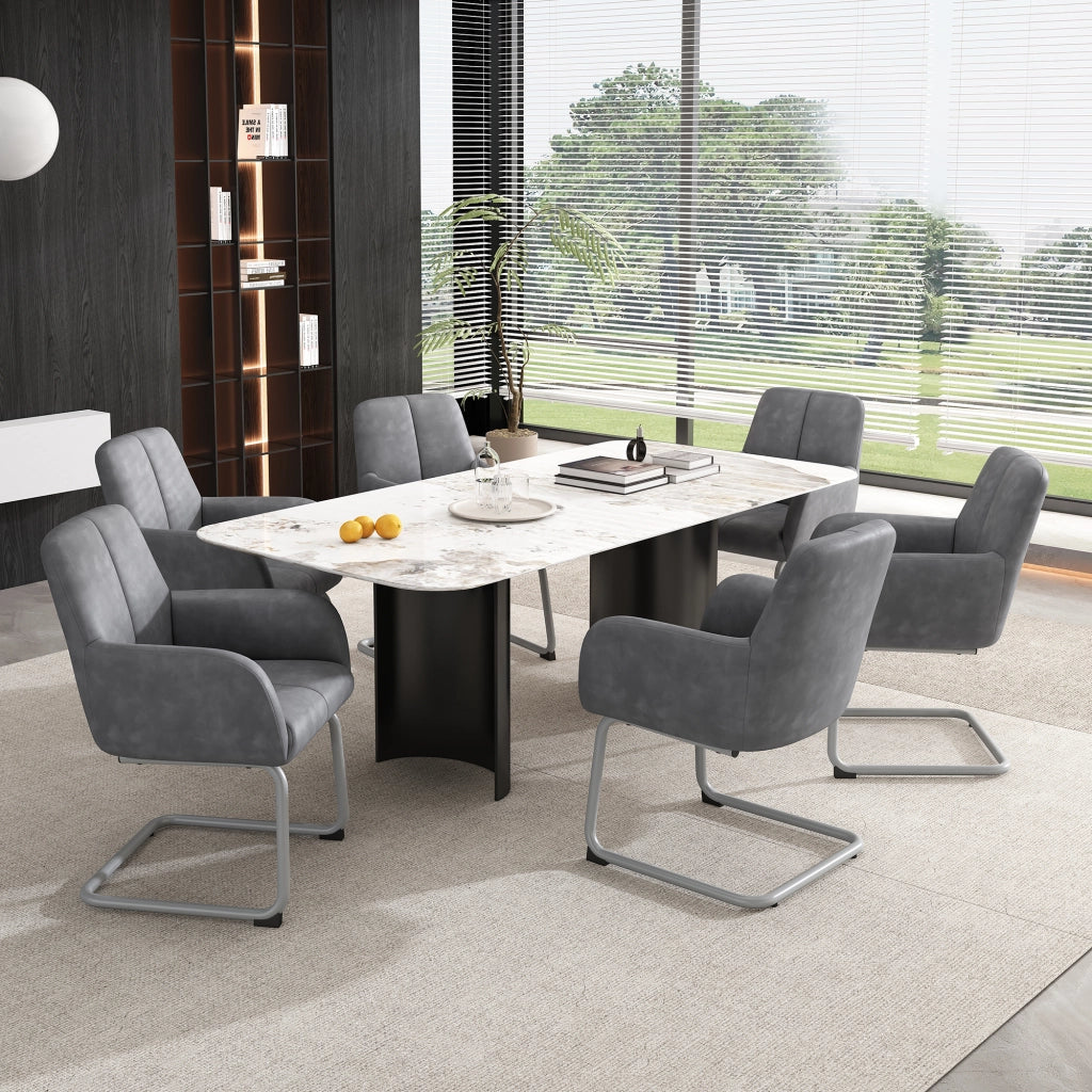 SEDIA da pranzo in pelle grigia con braccioli, set da 4 pezzi