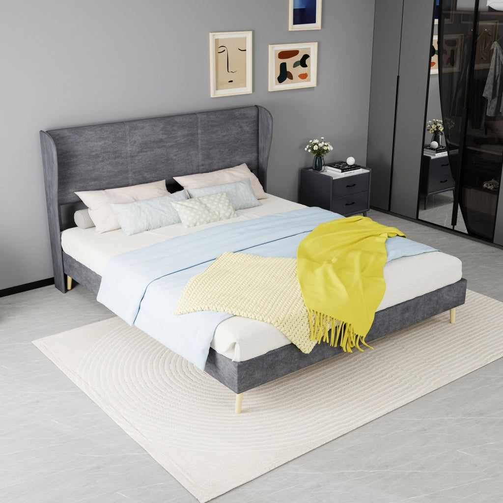 Letto imbottito 160 × 200 cm con testiera morbida grigio senza materasso