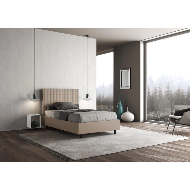 Letto imbottito Piazza e mezzo 130x200 cm Sunny - Similpelle,Tortora,Con rete