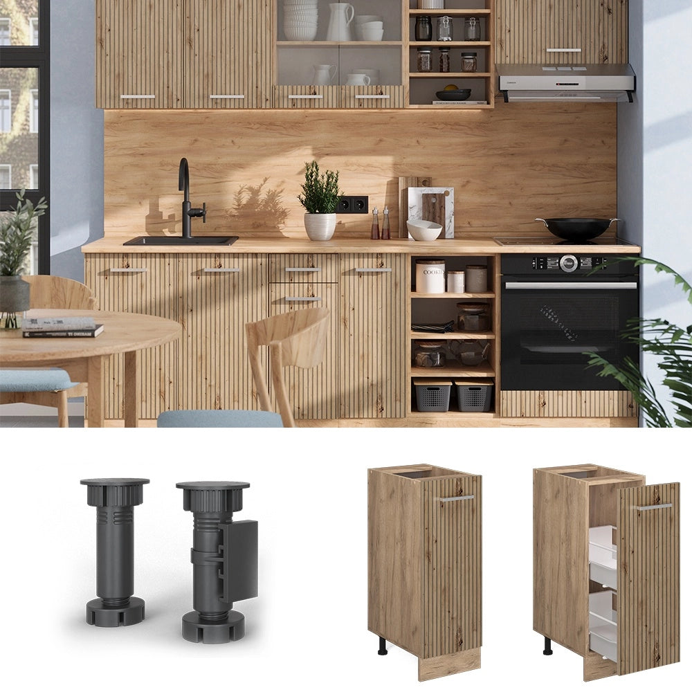 Armadio cucina dispensa alto R-Line Rovere artigianale/Rovere dorato 30 cm PL Marmo Vicco