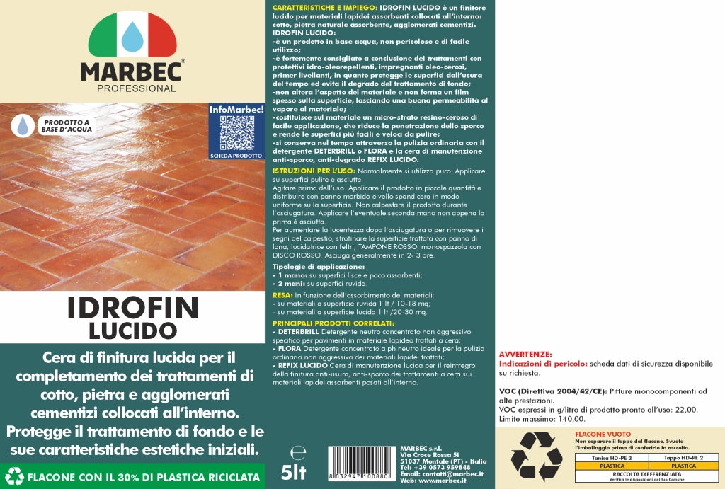Cera per pavimenti IDROFIN LUCIDO   5LTx4Pz