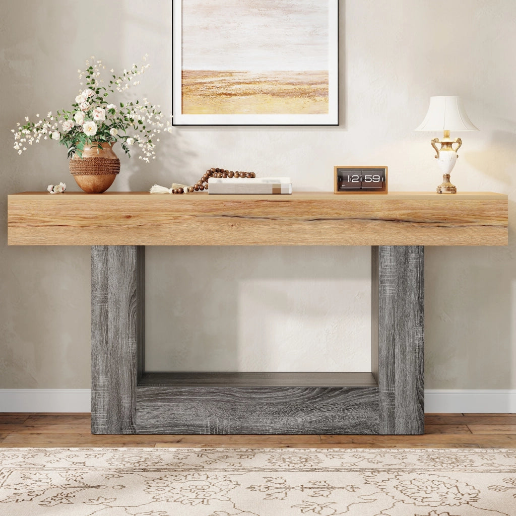 Consolle con piano spesso e ripiano inferiore in truciolare effetto legno naturale 160 × 30 × 82.5 cm