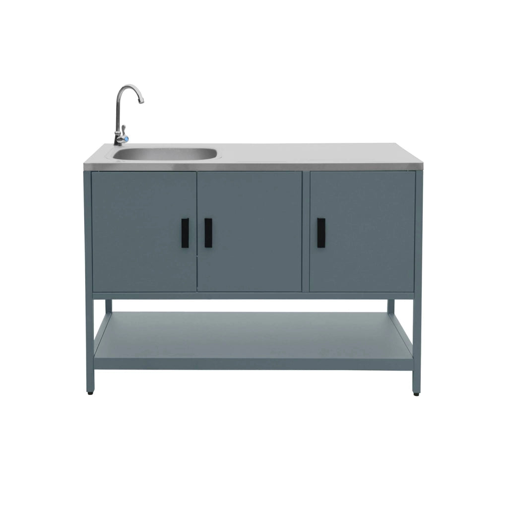 Cucina da esterno, 3 moduli e barbecue a carbone, blu grigio