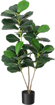 Ficus Lyrata Artificiale 122 cm con Vaso Bianco Decorativo per Salotto e Camera