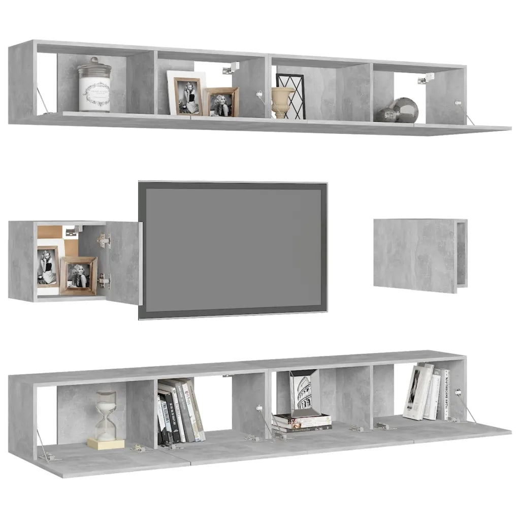 Set di Mobili Porta TV 6 pz Grigio Cemento in Legno Multistrato 3079104