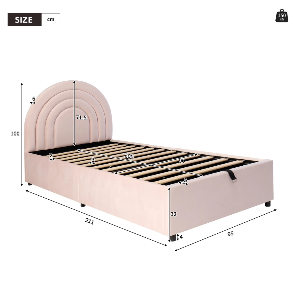 letto imbottito velluto rosa 95 x 211 cm