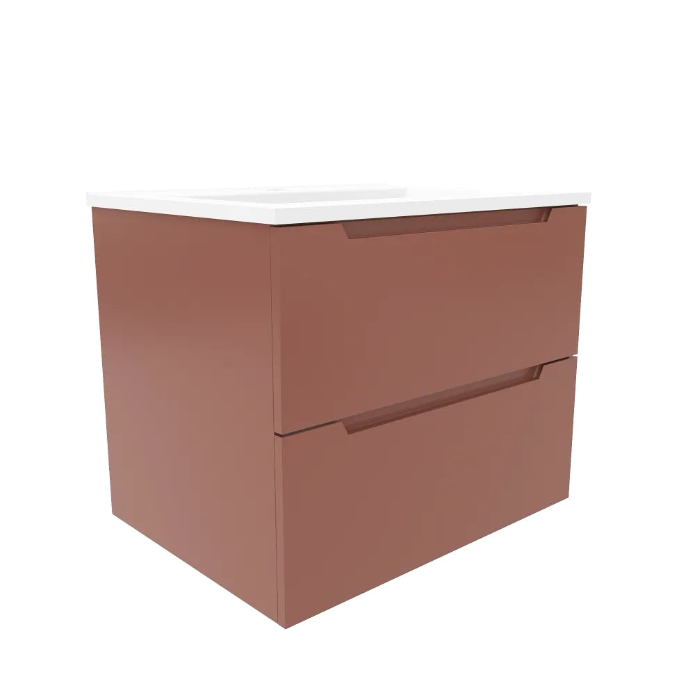 Mobile bagno sospeso 80cm terracotta due cassetti soft-close con lavabo bianco opaco | Bako